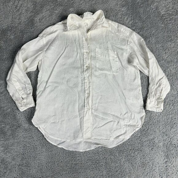 H&M women's Long Sleeve Linen Button Up Shirt S Cream Boho Bohemian Laganlook - Picture 1 of 16